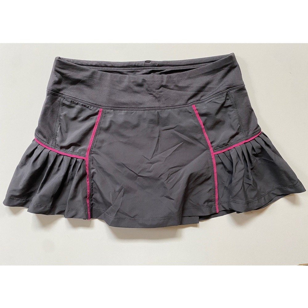 Lucy Womens Active Skort Charcoal Grey Pink Ruffle Pleated Tennis Skirt XS 23801 - Picture 2 of 8